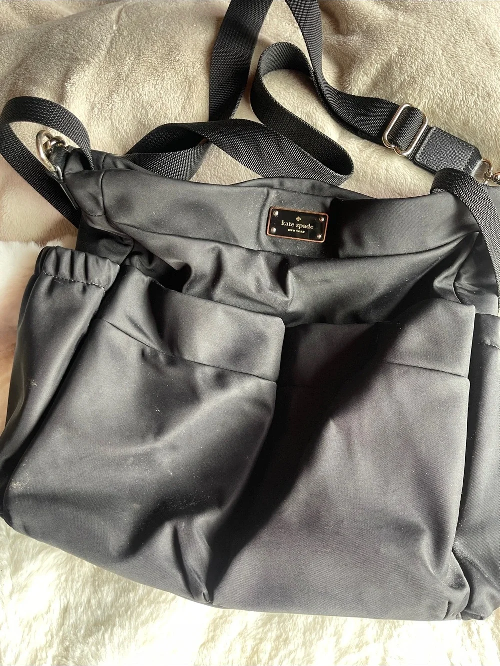 kate spade Black Nylon Crossbody Tote with Exterior Pockets